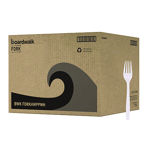 Boardwalk® Heavyweight Plastic Cutlery, Fork, WE, 1000 Pcs. (BWKFORKHWPPWH)