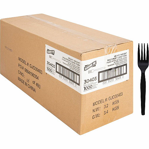Genuine Joe Heavyweight Fork 1 Piece(s) - Fork - 1 x Fork - Disposable - Textured - Black - 1000 / Carton (GJO30403)