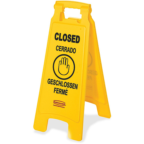 Rubbermaid Commercial Closed Multi-Lingual Floor Sign English, French, German, Spanish (611278YW)